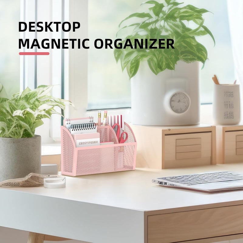 DALTACK Magnetic Pencil Holder Shelf for the Whiteboard 3-Grid Mesh Pen Refrigerator Organizer Locker Accessories Home,School and Office,Pink (3-GridPink) - Image 2